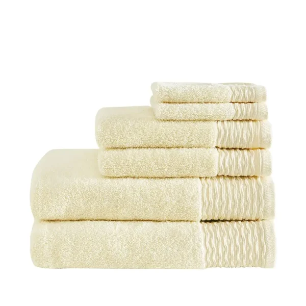 Jacquard Wavy Border Zero Twist Antimicrobial Cotton Towel Set