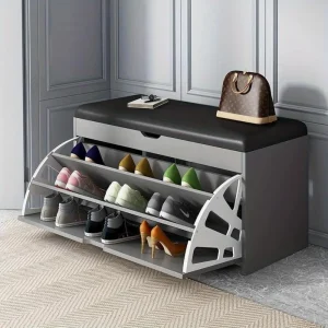 Entryway Shoe Bench with 3-Tier Storage – Multi-Function Sitting Stool & Wooden Organizer