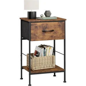 Modern Nightstand with Steel Frame & Fabric Drawer – Compact Side Table