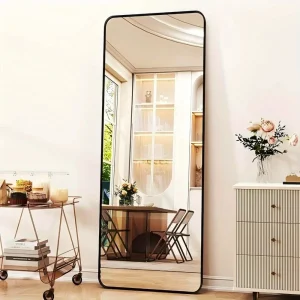 59" × 16.2" Full Length Standing Mirror – Modern Black Floor Mirror with Rounded Corners