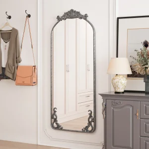 58” × 24” Arched Full Length Mirror – Vintage Ornate Carved Wall Mirror