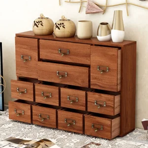 12 Drawer Wooden Apothecary Cabinet with Label Slots & Metal Handles – Vintage Tabletop Storage Organizer