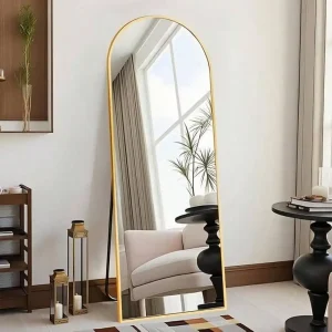 Arched Full Length Mirror – 59” × 16.2” Gold Floor Mirror with Wall Mount Option