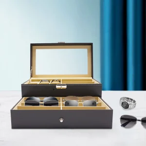 Luxury Jewelry & Watch Organizer Box with Lock – 2-Tier Display Case for Watches, Glasses & Jewelry Storage